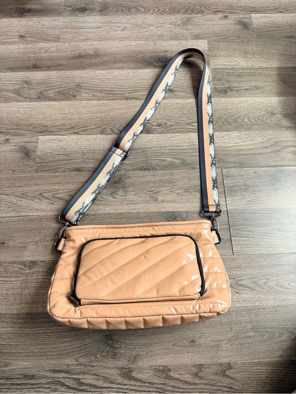 THINK ROYLN Quilted Patent Crossbody Bag in Peach